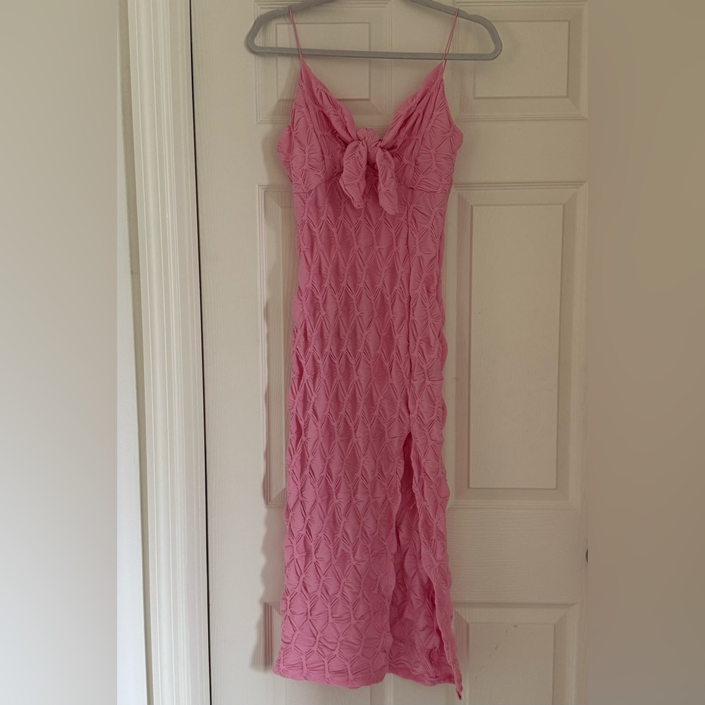 Pink Midi Dress with Bow Detail